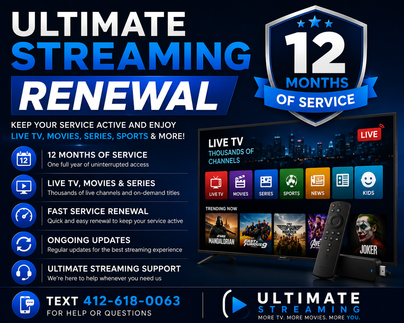 ULTIMATE STREAMING RENEWAL SERVICE - 1 Firestick 1 Year of Service