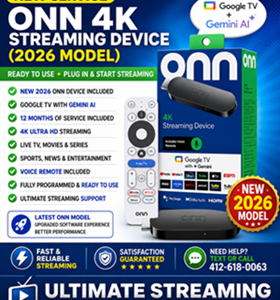 NEW SERVICE: ONN 4K STREAMING DEVICE (2026 MODEL) WITH 1 YEAR SERVICE