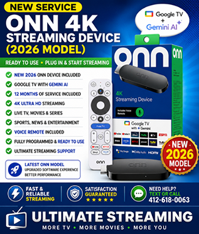 NEW SERVICE: ONN 4K STREAMING DEVICE (2026 MODEL) WITH 1 YEAR SERVICE